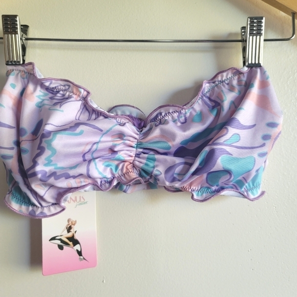 Oceanus, Teresa Bandeau Ruffle Abstract Bikini Set, Purple/Seafoam/Lilac, Size S - Picture 4 of 6